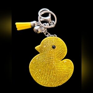 Yellow Rhinestone Duck Bag Charm Keychain